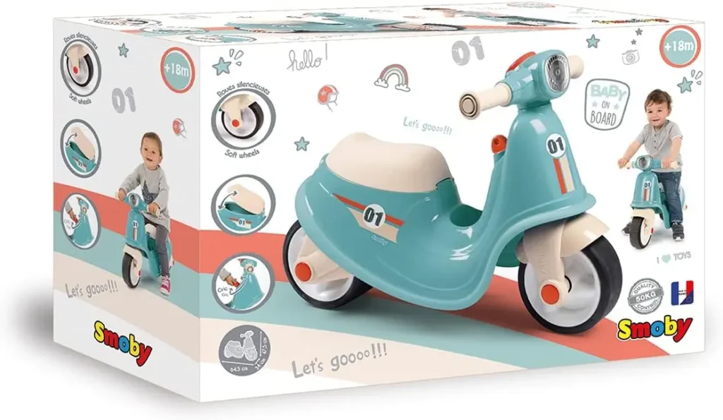 Moto adaptée aux enfant de 18 mois Smoby Porteur Scooter Bleu