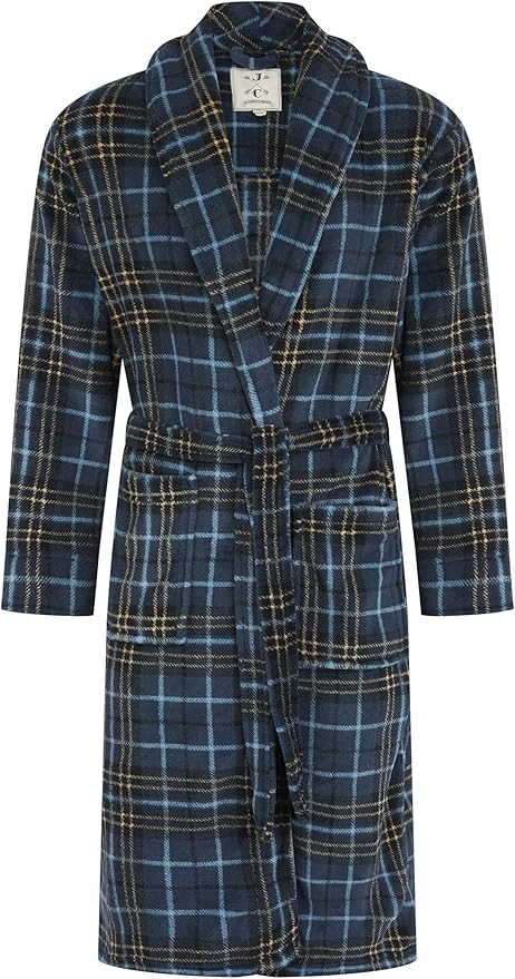 La robe de chambre en polaire à carreaux bleu et jaune de John Christian